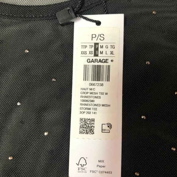 NWT Garage Black Mesh Short Sleeve Crop Top With Rhinestones Size Small - Picture 5 of 9